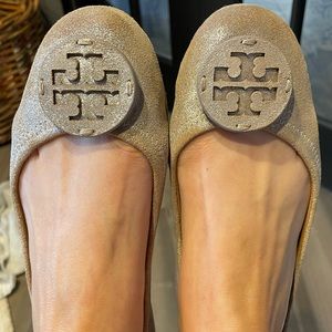 Tory Burch metallic suede minnie ballet flats